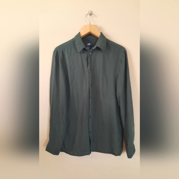 H&M Tops - H&M Green Linen Blend Button Down Long Sleeve Blouse